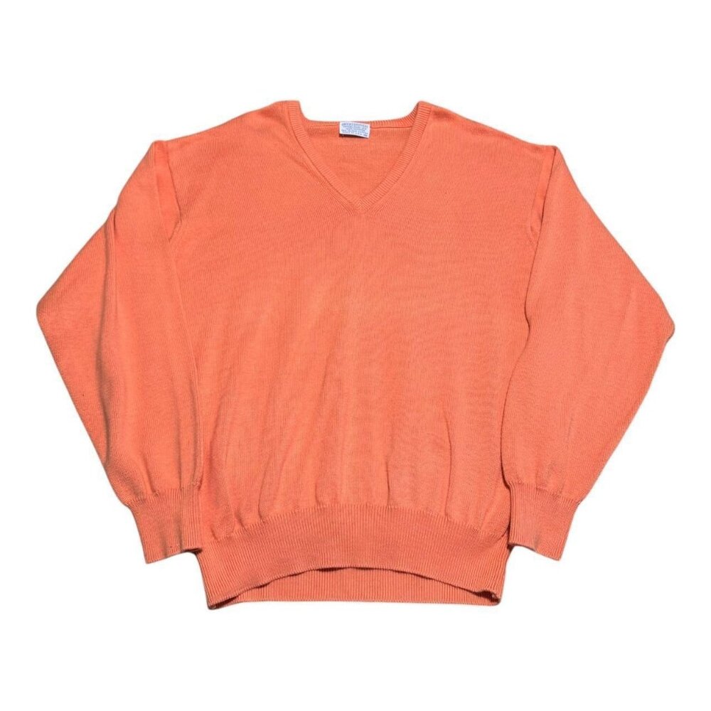 Vintage 60s 70s Brooks Brothers‎ Cotton Salmon Pink V-Neck Sweater Men's 46